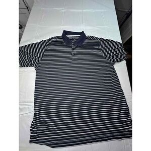Adidas Blue and White Striped Polo - XL